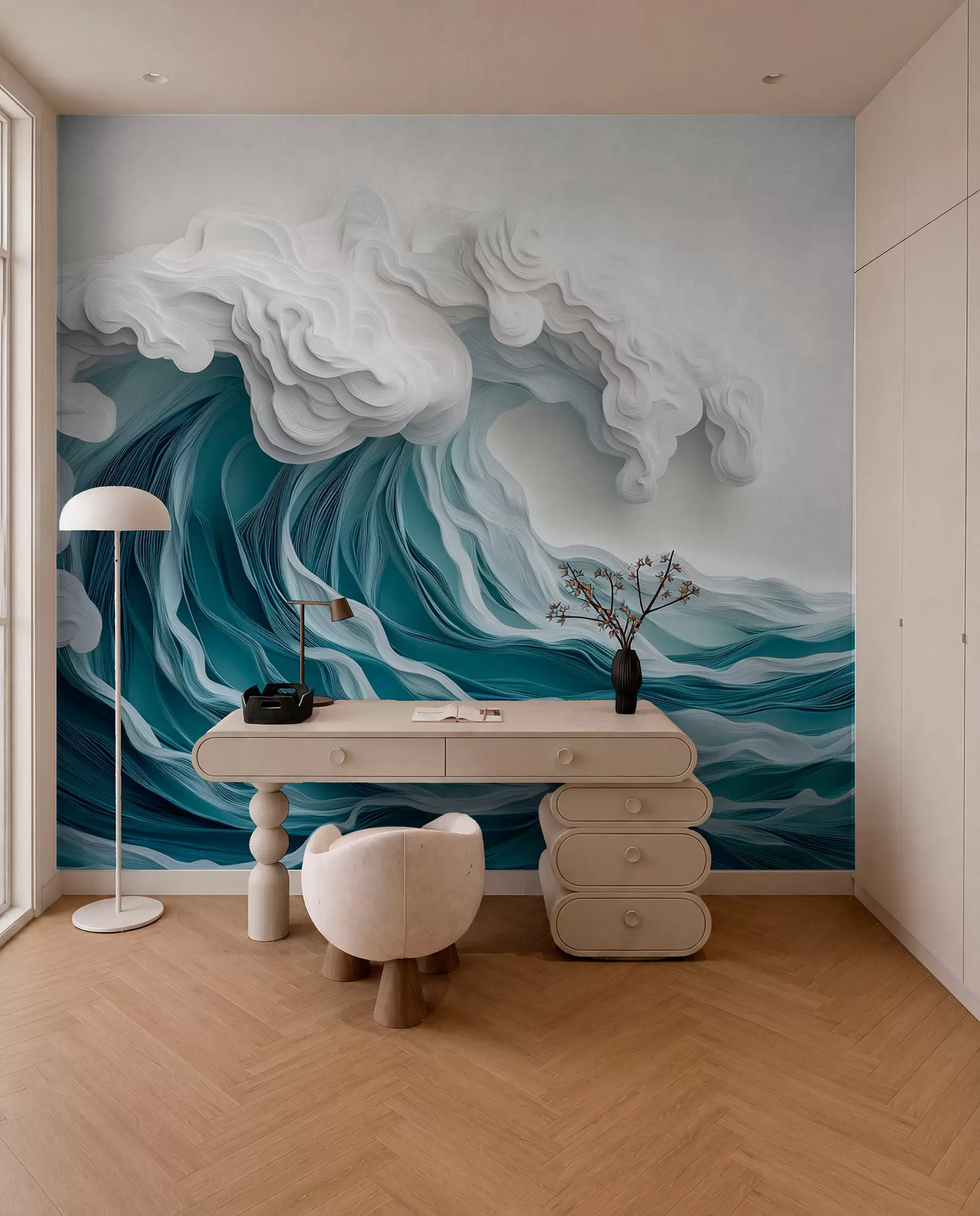 zidne murale Pjenušavi oceanski val u stilu izrezanog papira w08694