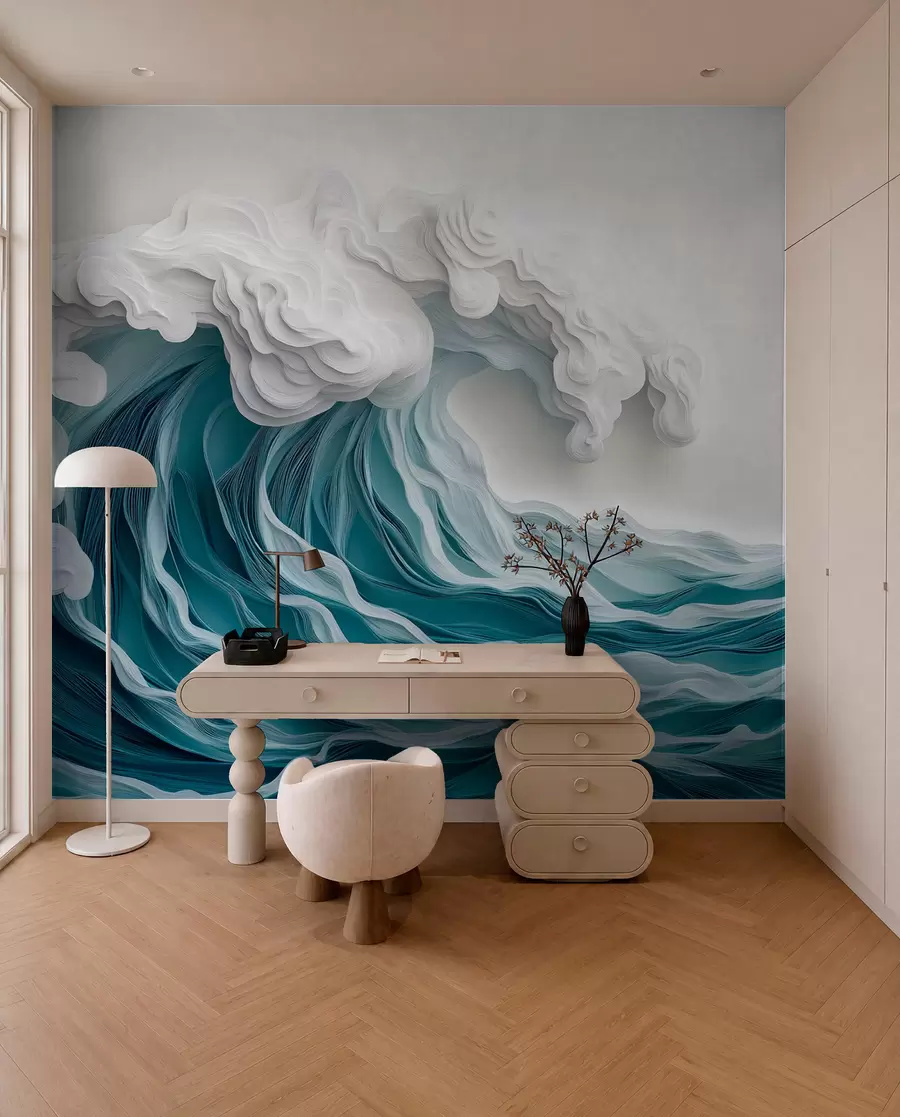 zidne murale Pjenušavi oceanski val u stilu izrezanog papira w08694