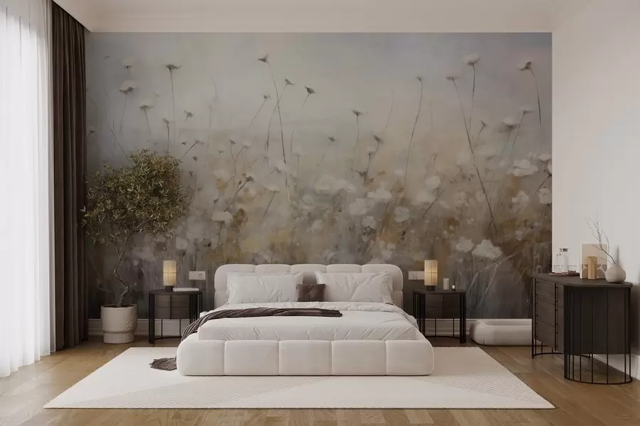 zidne murale Betonski zid u cvijeću u grunge stilu w02972