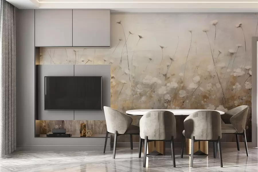 zidne murale Betonski zid u cvijeću u grunge stilu w02972