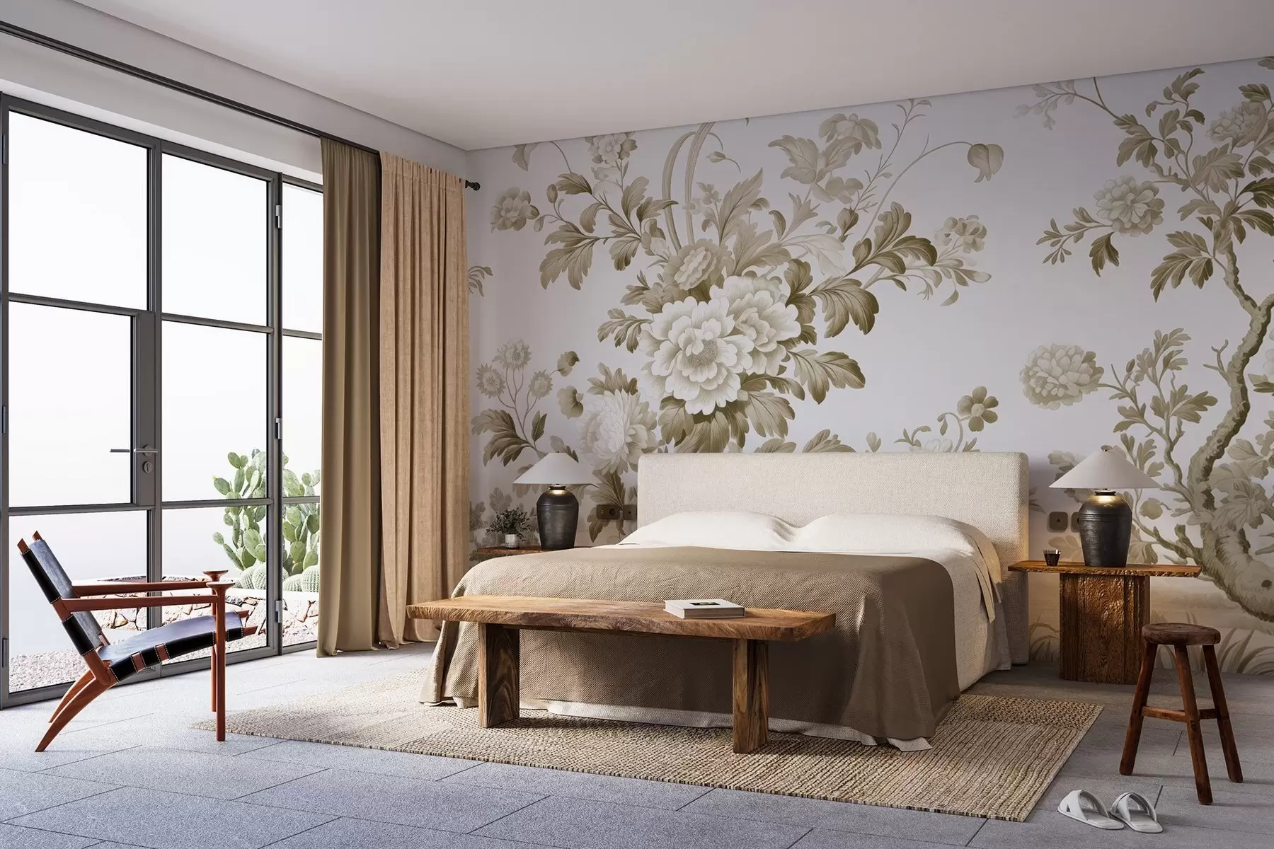 zidne murale Monokromatski oslikani vrt w02977v1