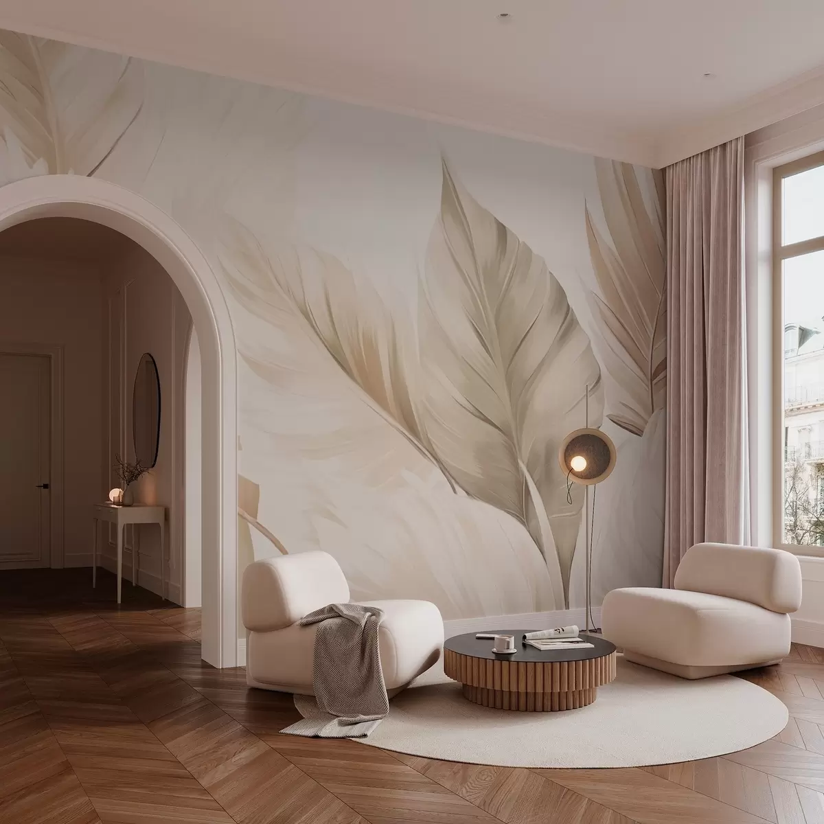 zidne murale Elegantan uzorak svijetlog lišća w02901