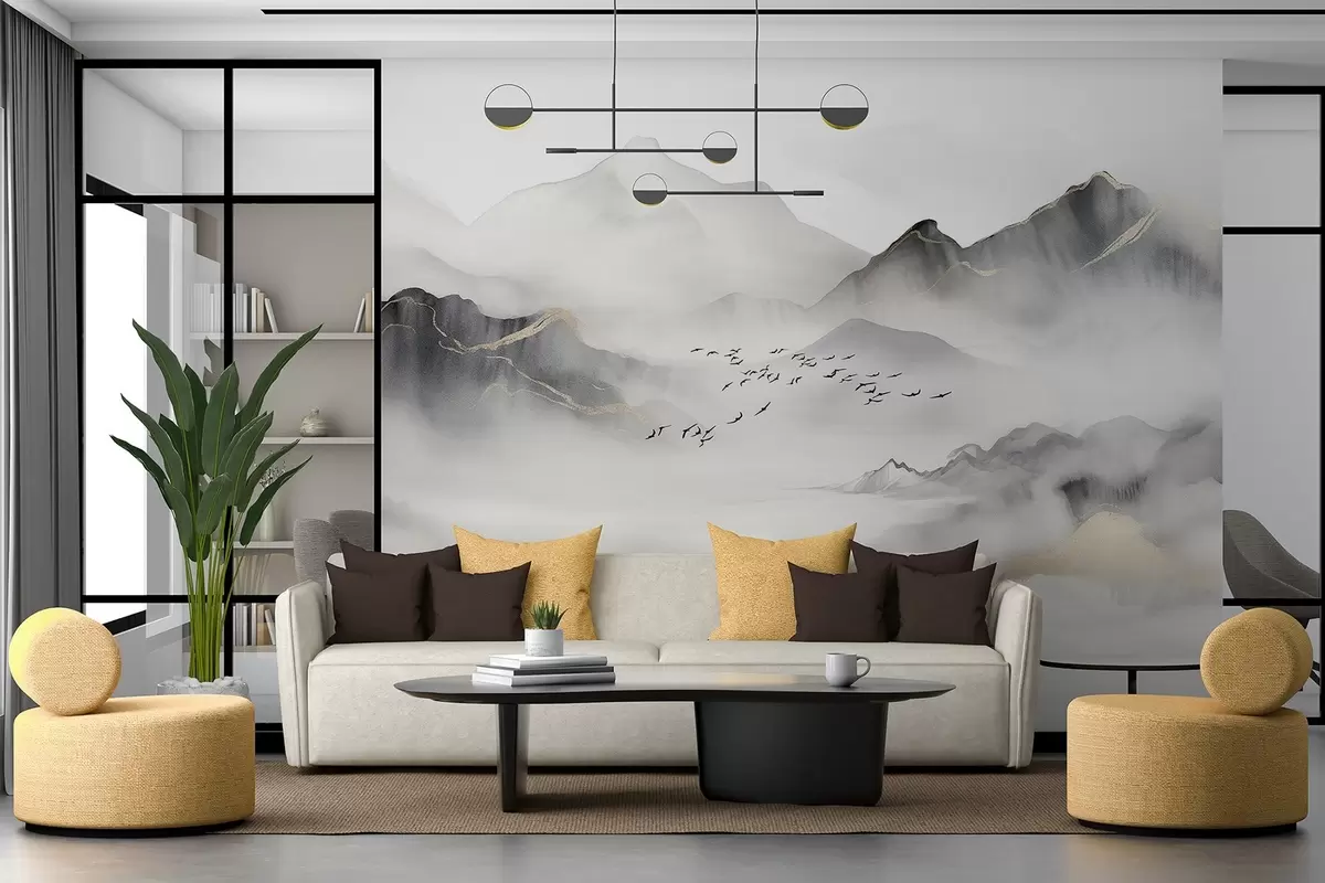 zidne murale Nježne planine u magli u stilu akvarela w08719