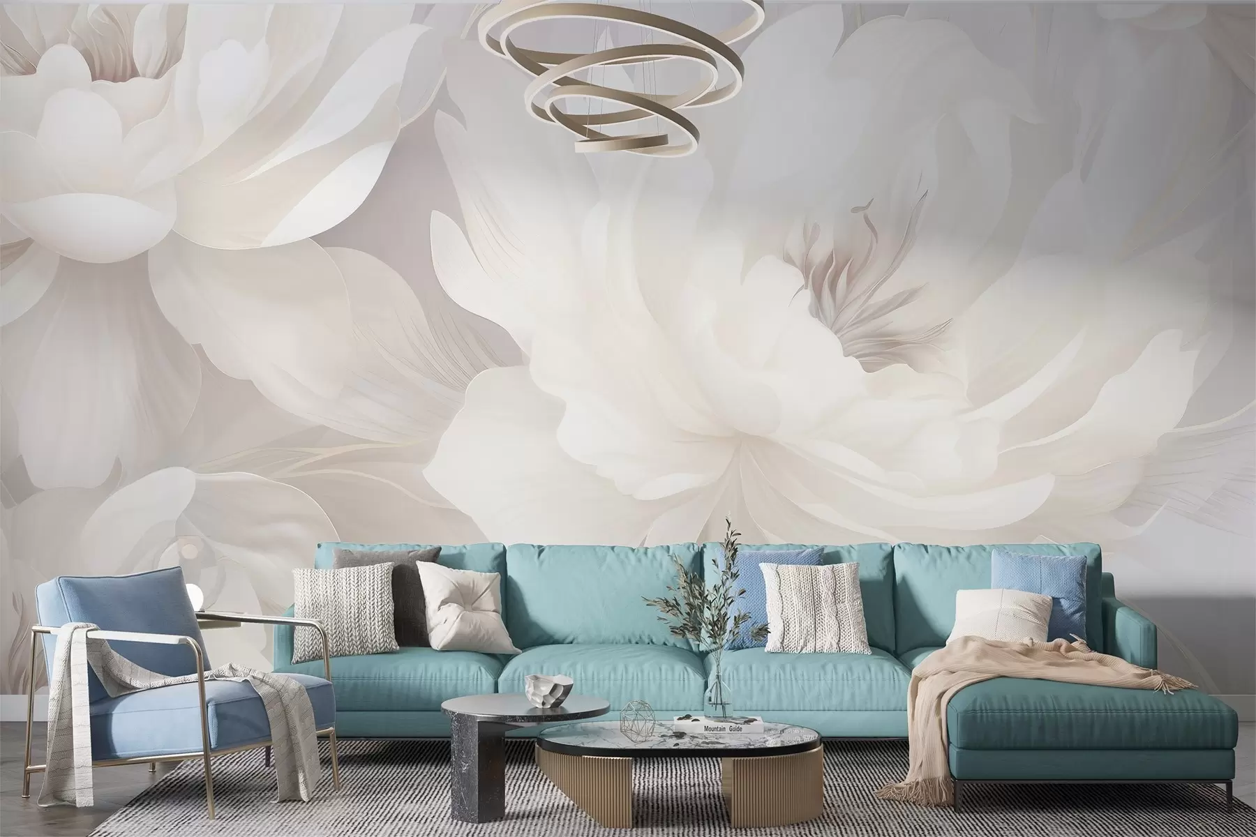 zidne murale Nježni voluminozni cvjetovi u nježnim krem-bijelim tonovima na nježnoj pozadini w03045