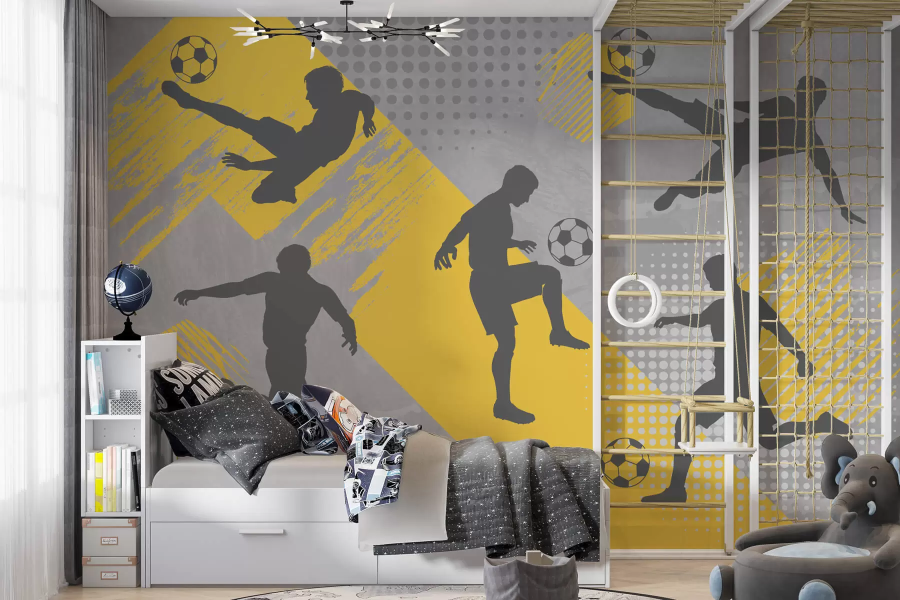zidne murale Siluete nogometaša na apstraktnoj pozadini w03001