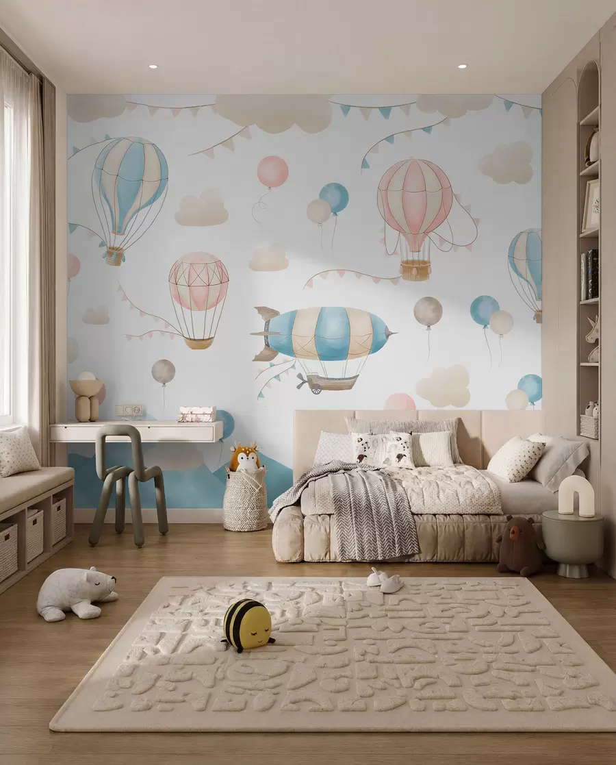 zidne murale Dječji akvarel dizajn s balonima w08765