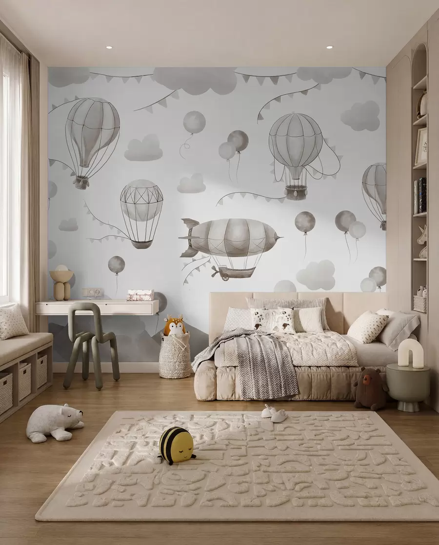 zidne murale Dječji akvarel dizajn s balonima w08765v1