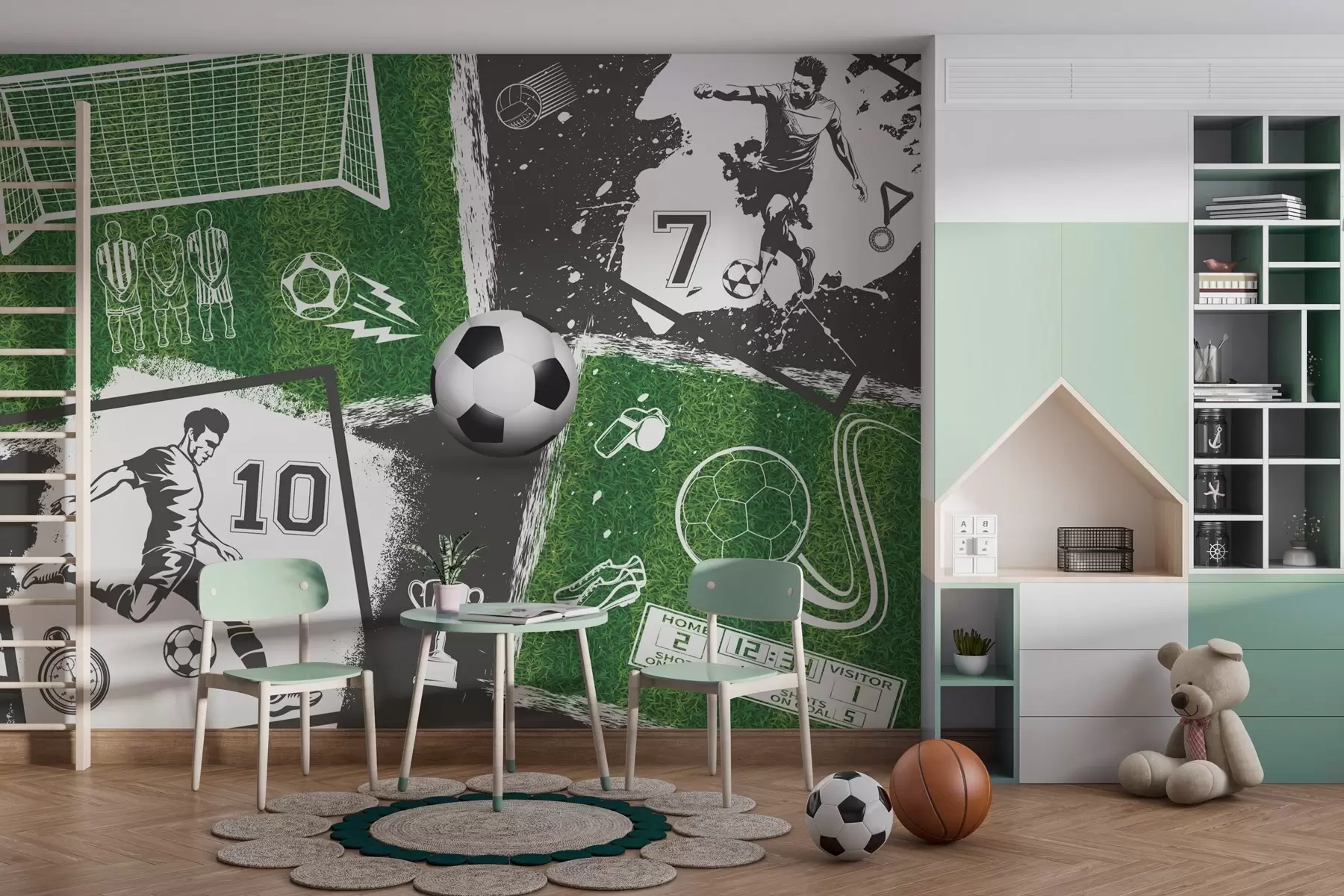 zidne murale Nogometaši, lopta i teren w03121