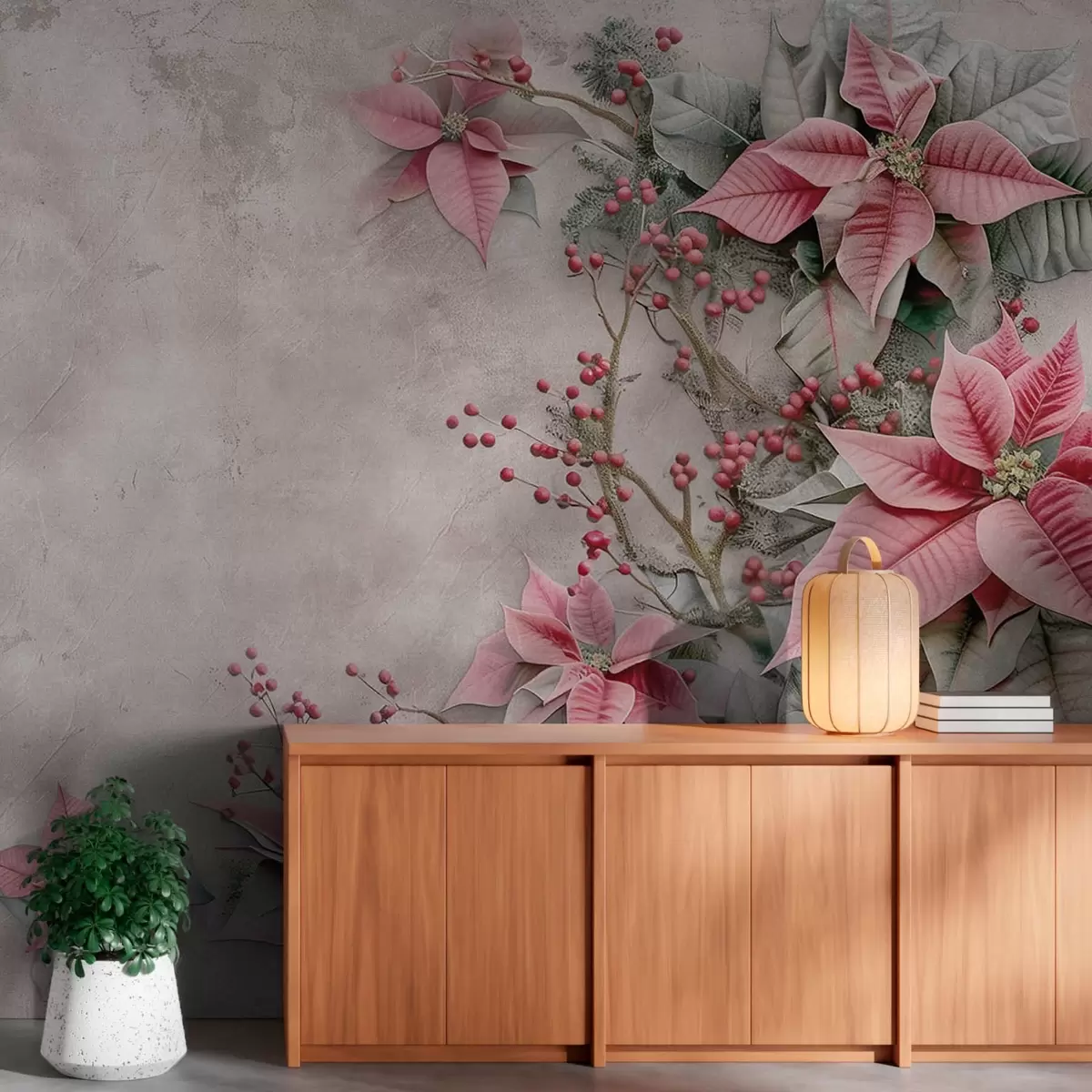 zidne murale Cvjetovi božićne zvijezde na staroj betonskoj pozadini w08798