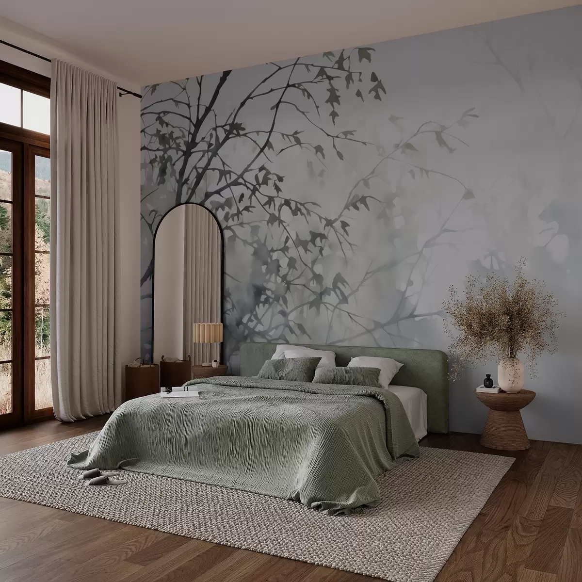 zidne murale Siluete grana drveća i sjene imitacija akvarela w03175