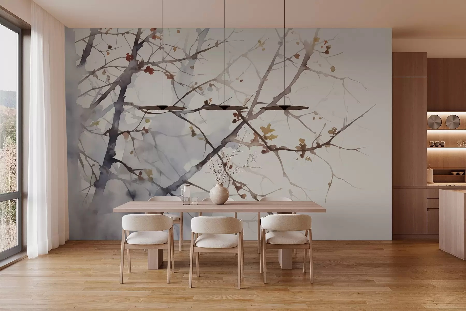 zidne murale Siluete grana drveća imitiraju akvarel w03177