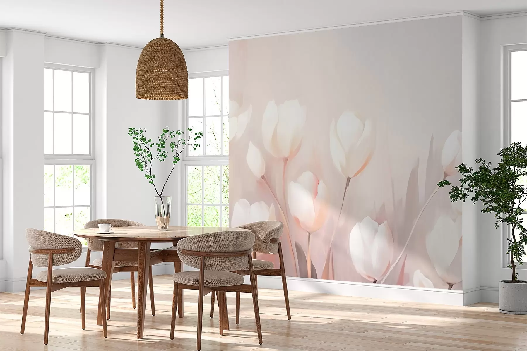 zidne murale Bijeli tulipani w03137