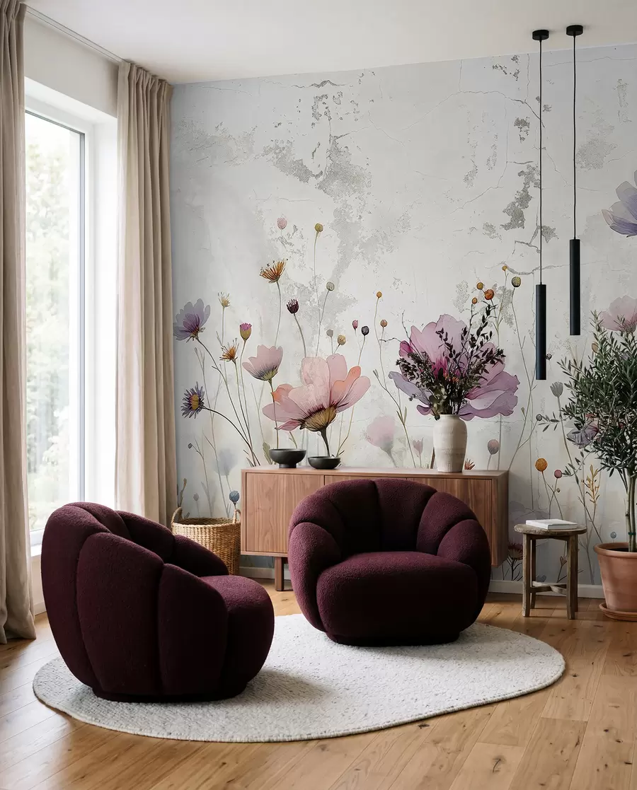 zidne murale Akvarel cvijeće u grunge stilu w03192