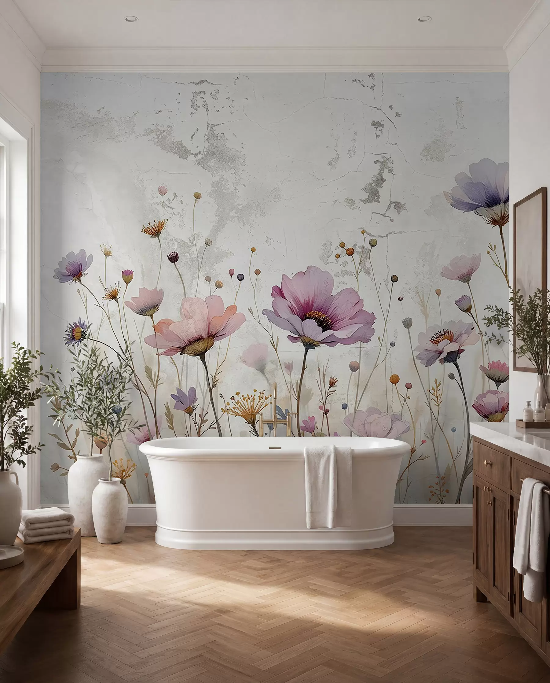 zidne murale Akvarel cvijeće u grunge stilu w03192
