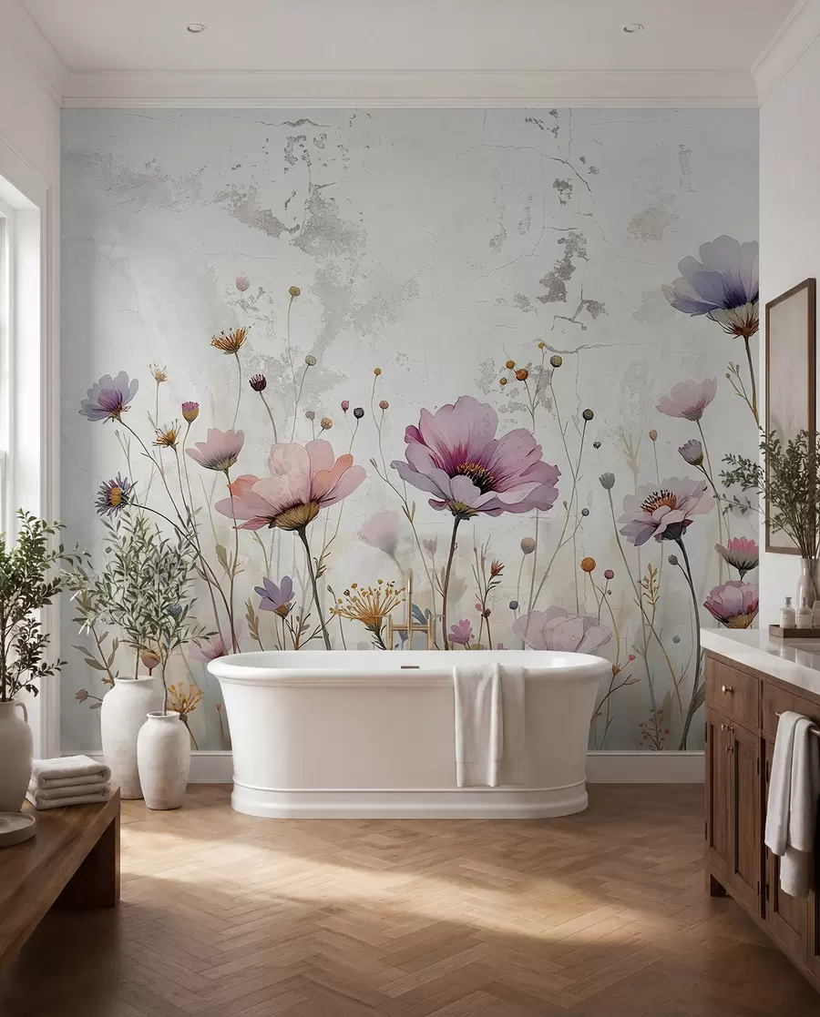 zidne murale Akvarel cvijeće u grunge stilu w03192