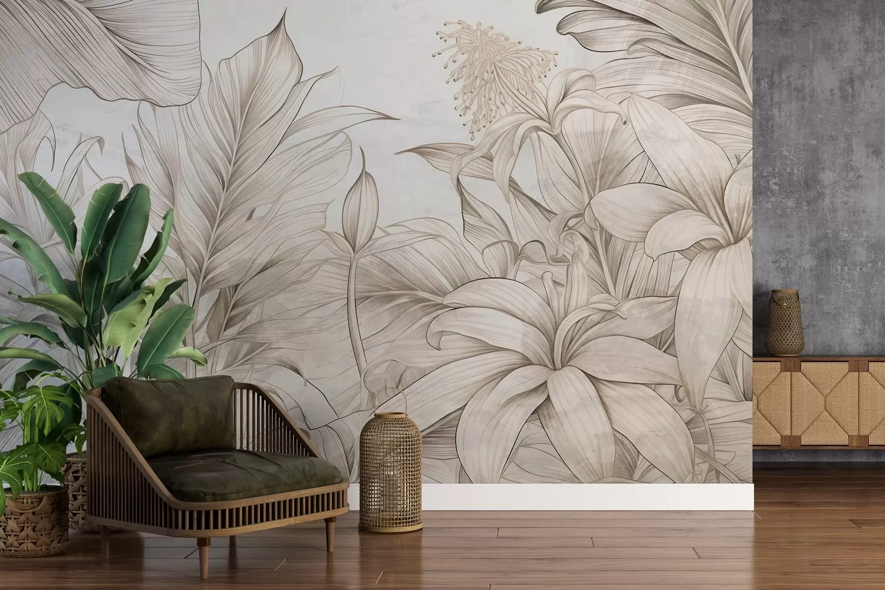 zidne murale Detaljno lišće u grunge stilu w03201