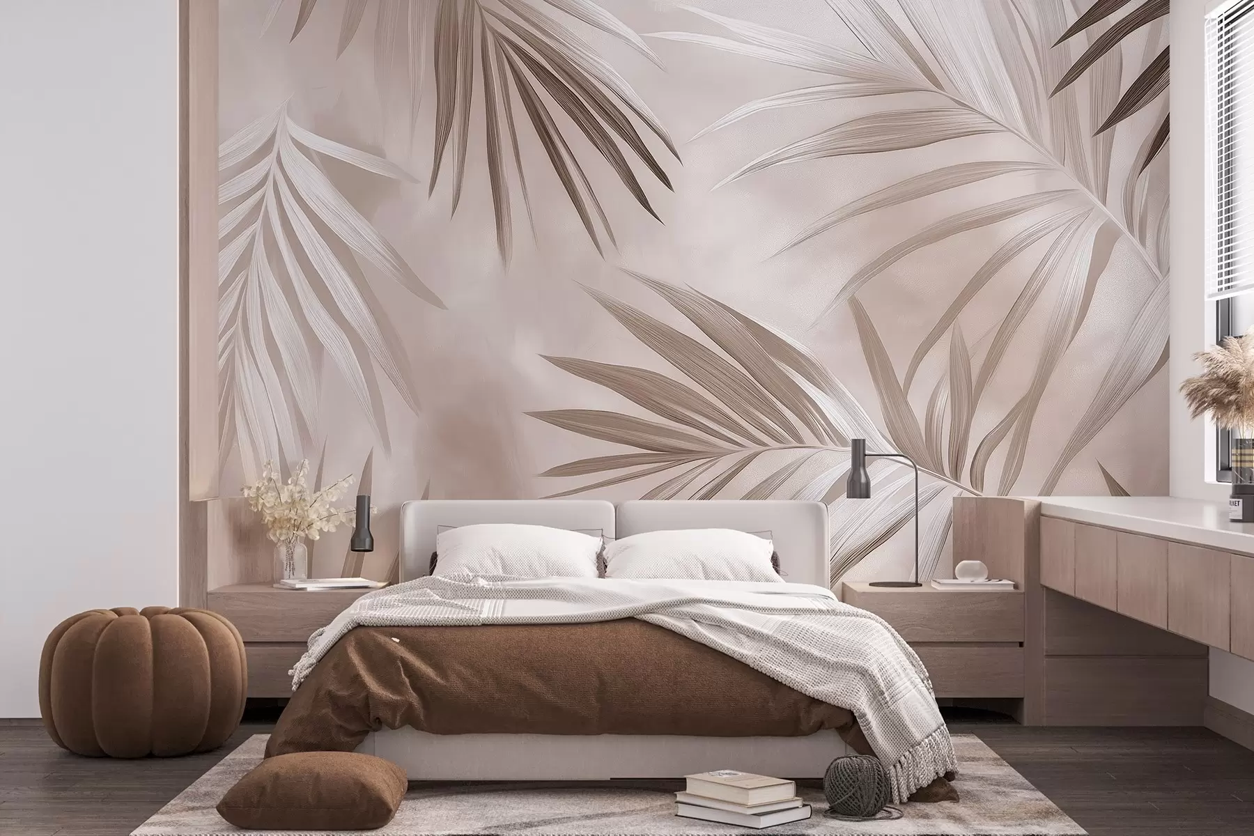 zidne murale Apstrakcija tropskog lišća, palma, paleta bež boja  w03153v3