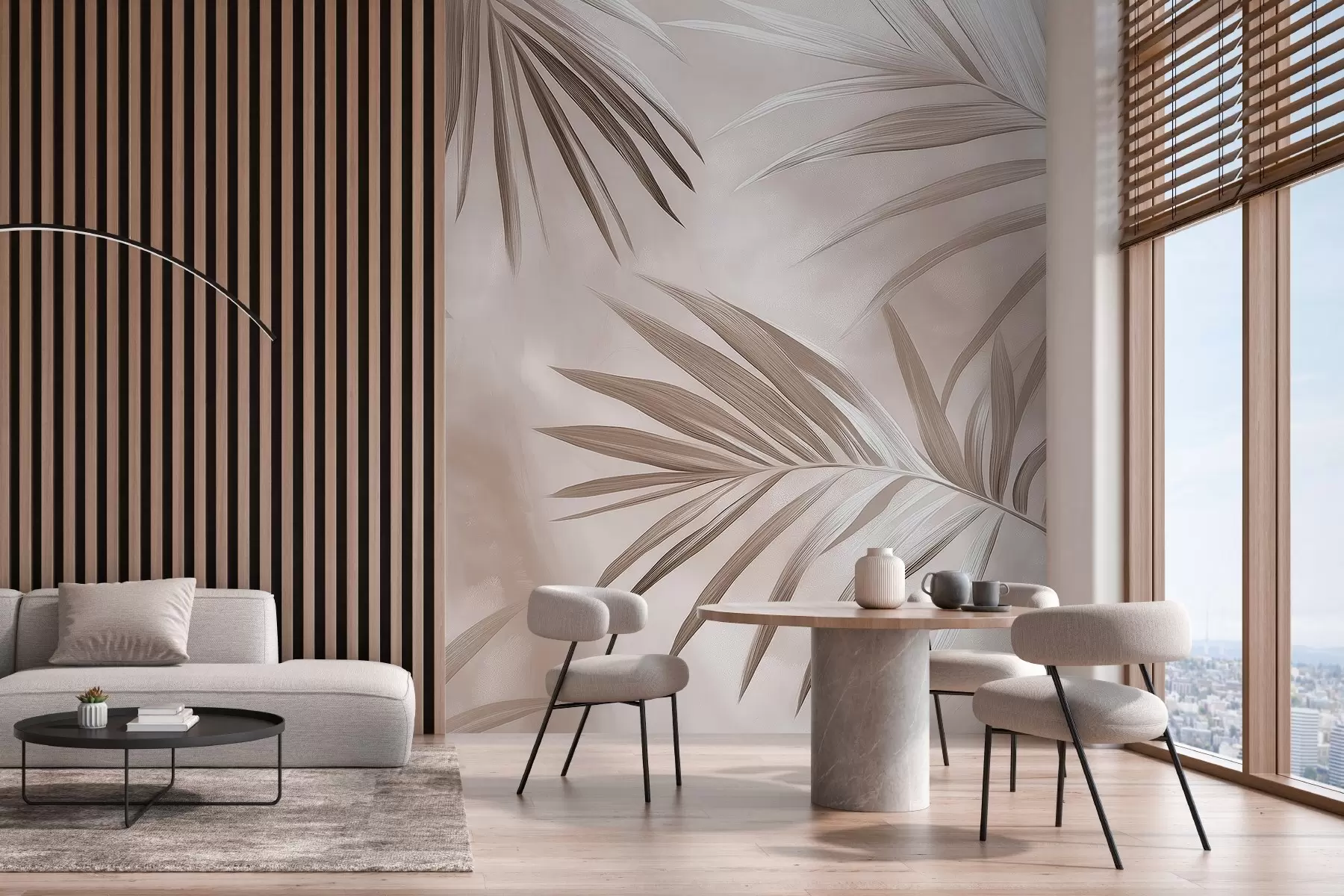 zidne murale Apstrakcija tropskog lišća, palma, paleta bež boja  w03153v3