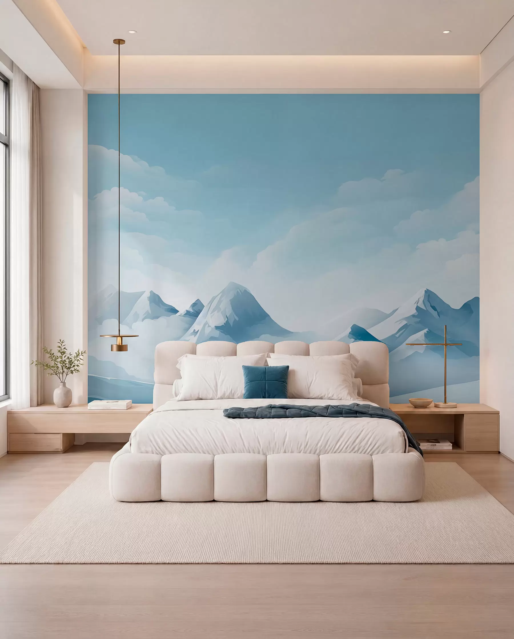 zidne murale Minimalistički plavi oblaci i planine, ledeno vrijeme w08811