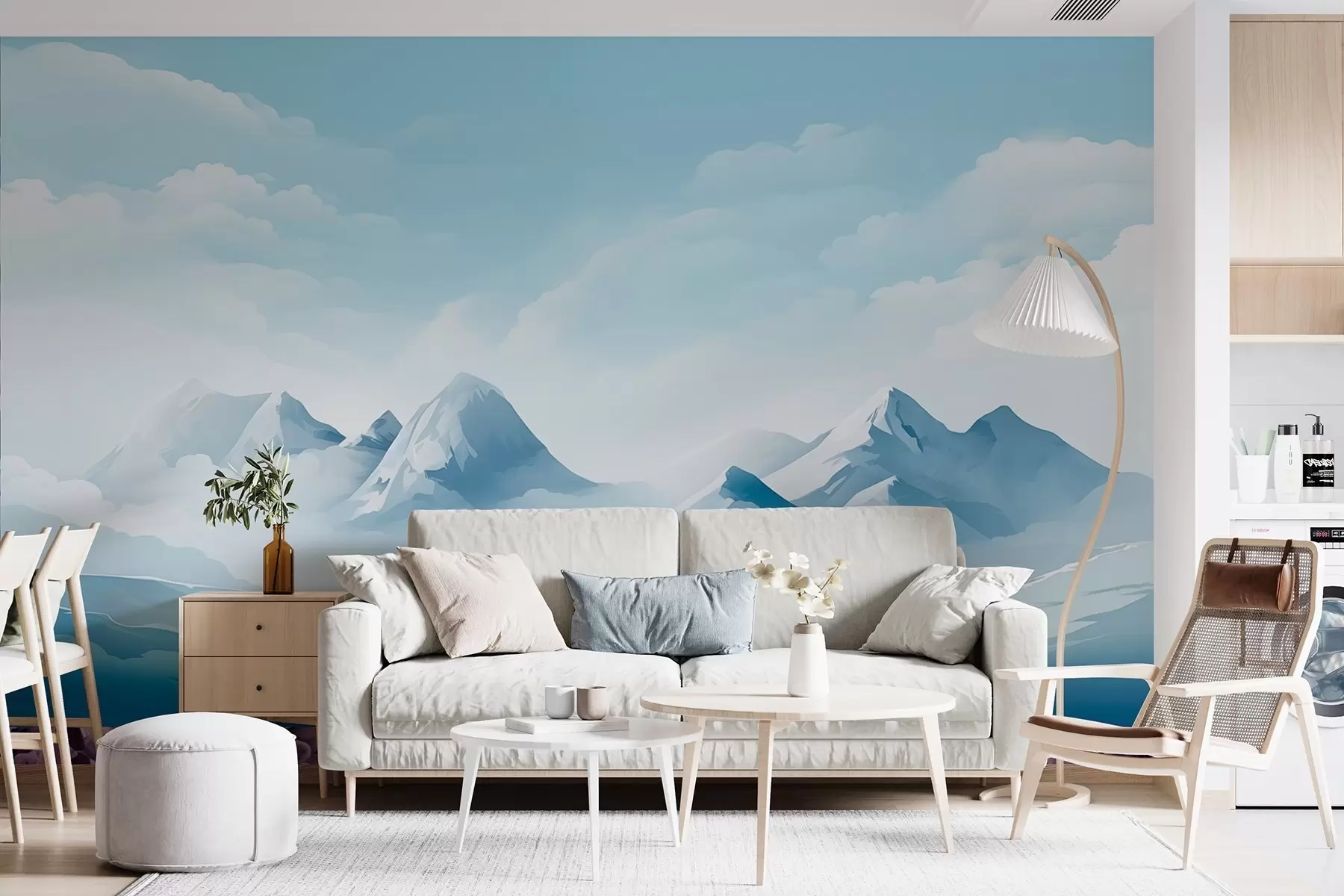 zidne murale Minimalistički plavi oblaci i planine, ledeno vrijeme w08811