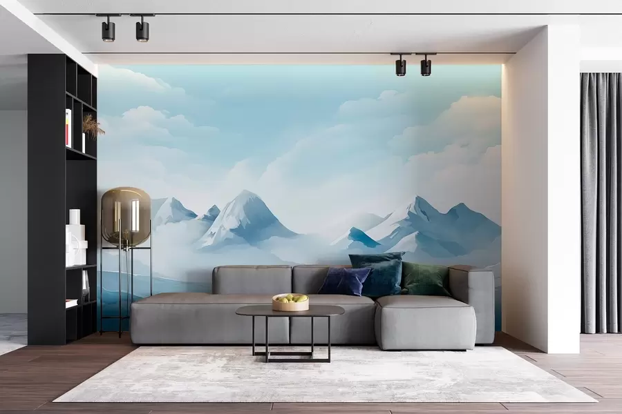 zidne murale Minimalistički plavi oblaci i planine, ledeno vrijeme w08811