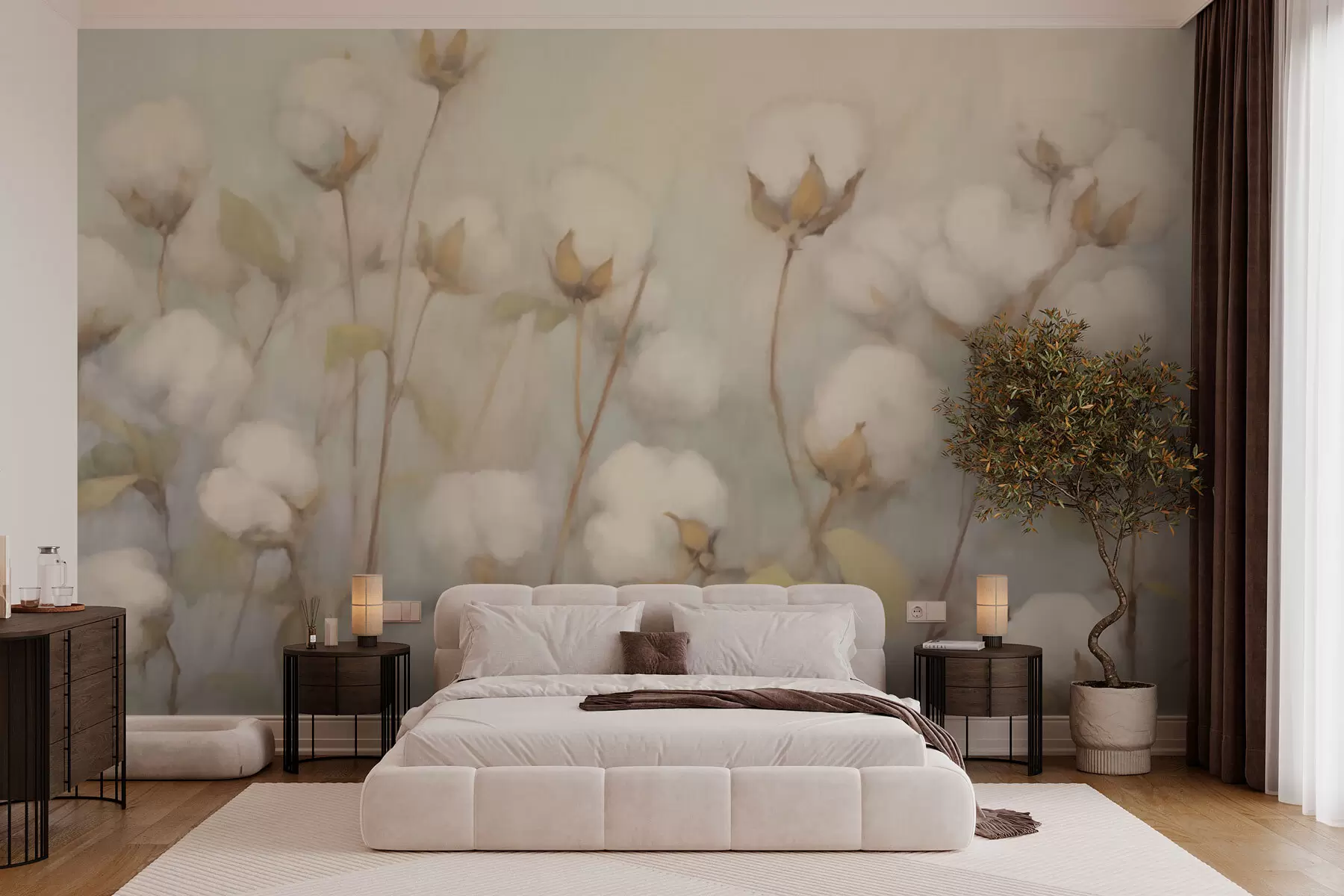 zidne murale Cvijeće pamuka w03220