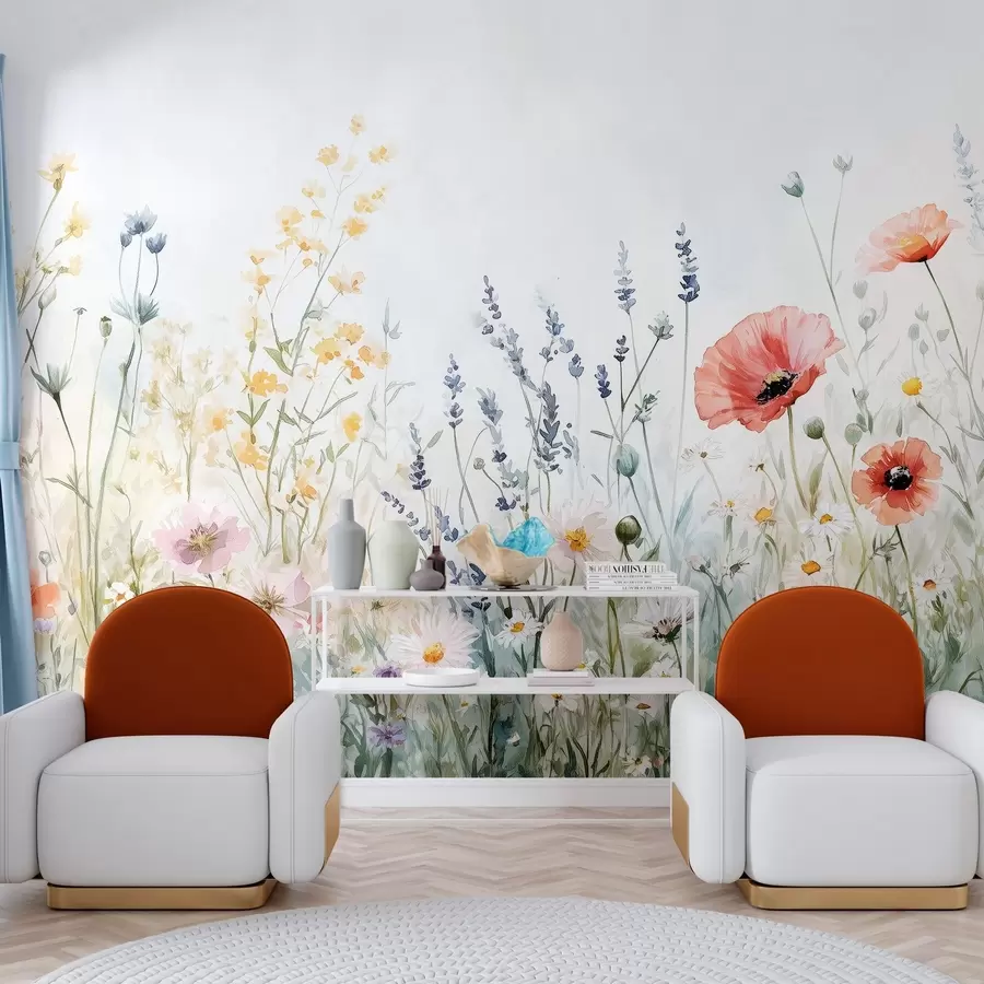 zidne murale poljsko cvijeće i makovi u tehnici poteza w03281