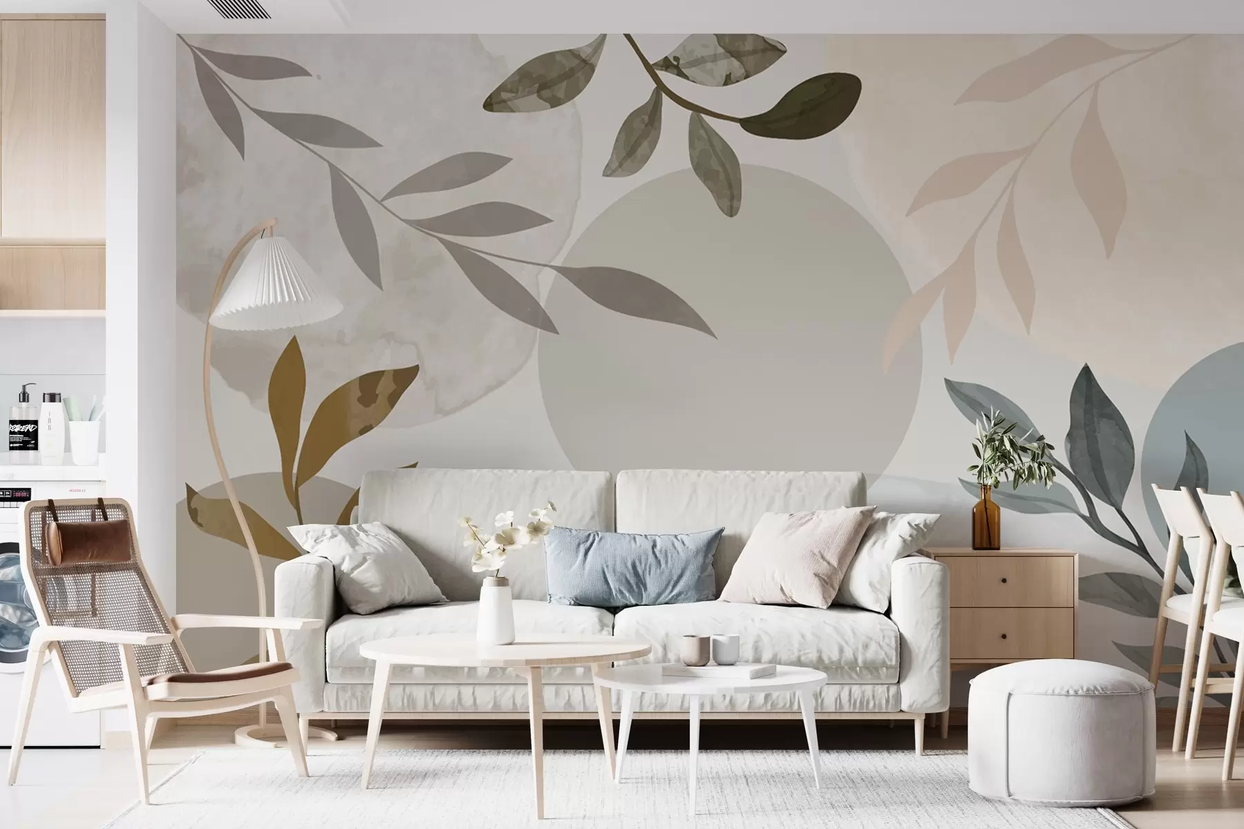 zidne murale Apstrakcija s lišćem u svijetlim bojama w03296