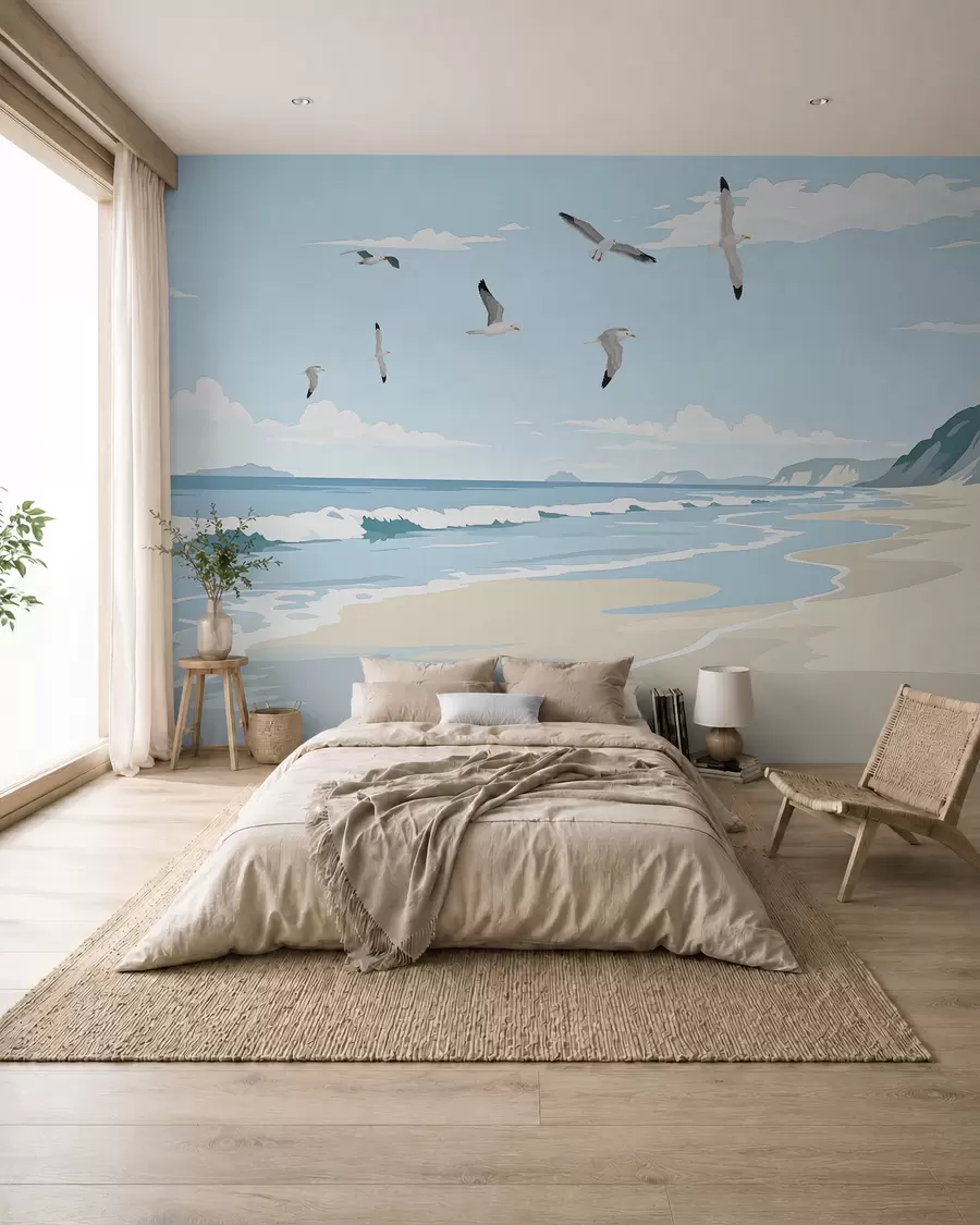 zidne murale Galebovi nad slikanom obalom w03338
