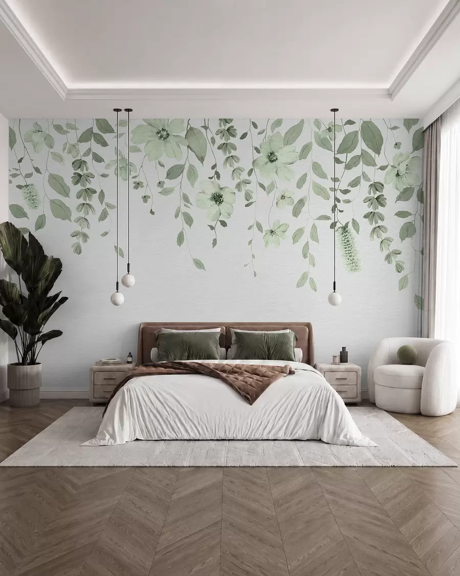 zidne murale Viseći akvarel cvijeće i lišće w03315v2