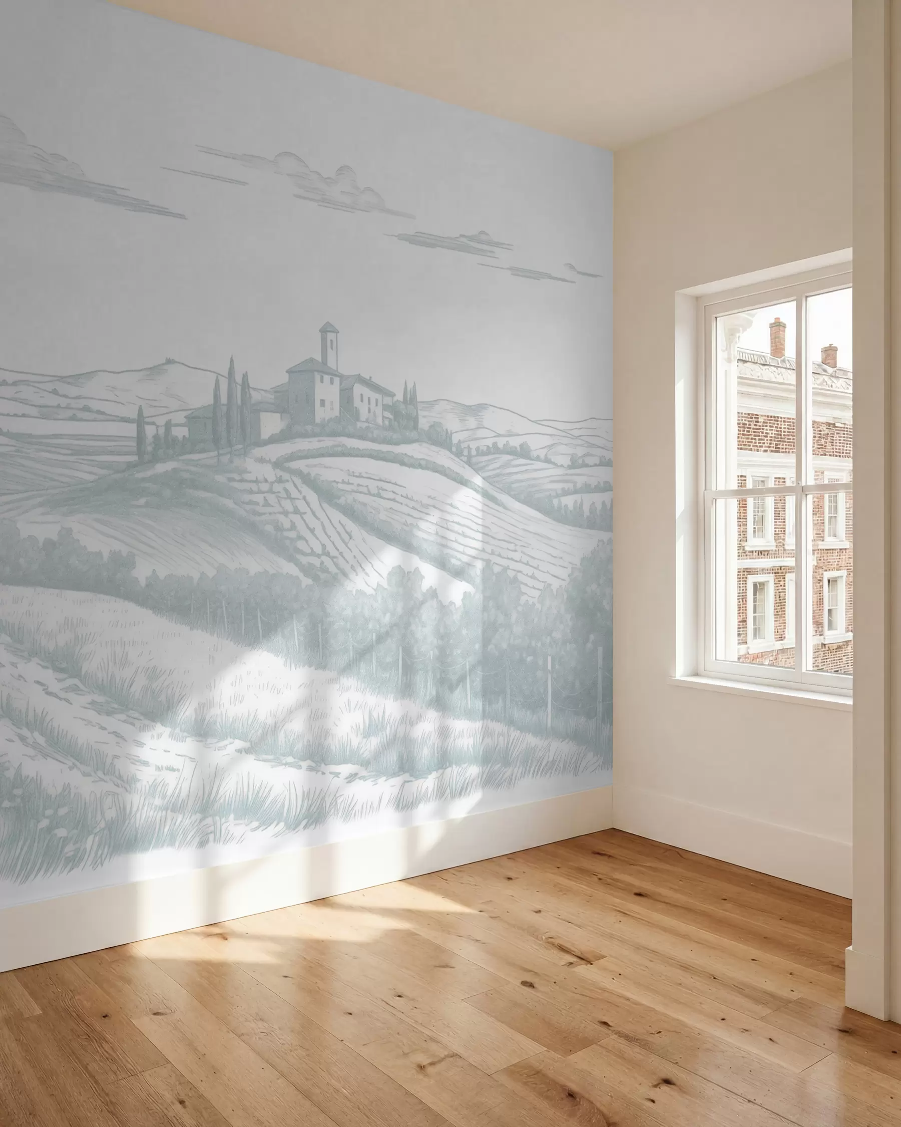 zidne murale Pejzaži Toskane, Italija, vinogradi, priroda, stari dvorac, plave boje w03349v1