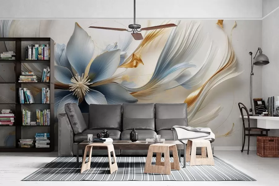 zidne murale Veliki plavi cvijet s apstraktnim linijama w08903