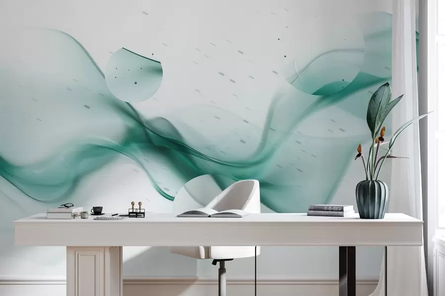 zidne murale Apstrakcija geometrijskih valova, mutni stil, gradijent, akvamarin boje w03404v2