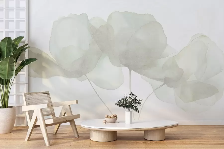zidne murale Prekrasno cvijeće, nježni pastel, minimalizam, prirodno, rustikalno, bež i zeleno w03407