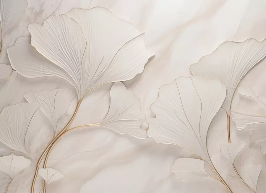 zidne murale Pastelno lišće na mramornoj pozadini u bež tonovima w03440v1