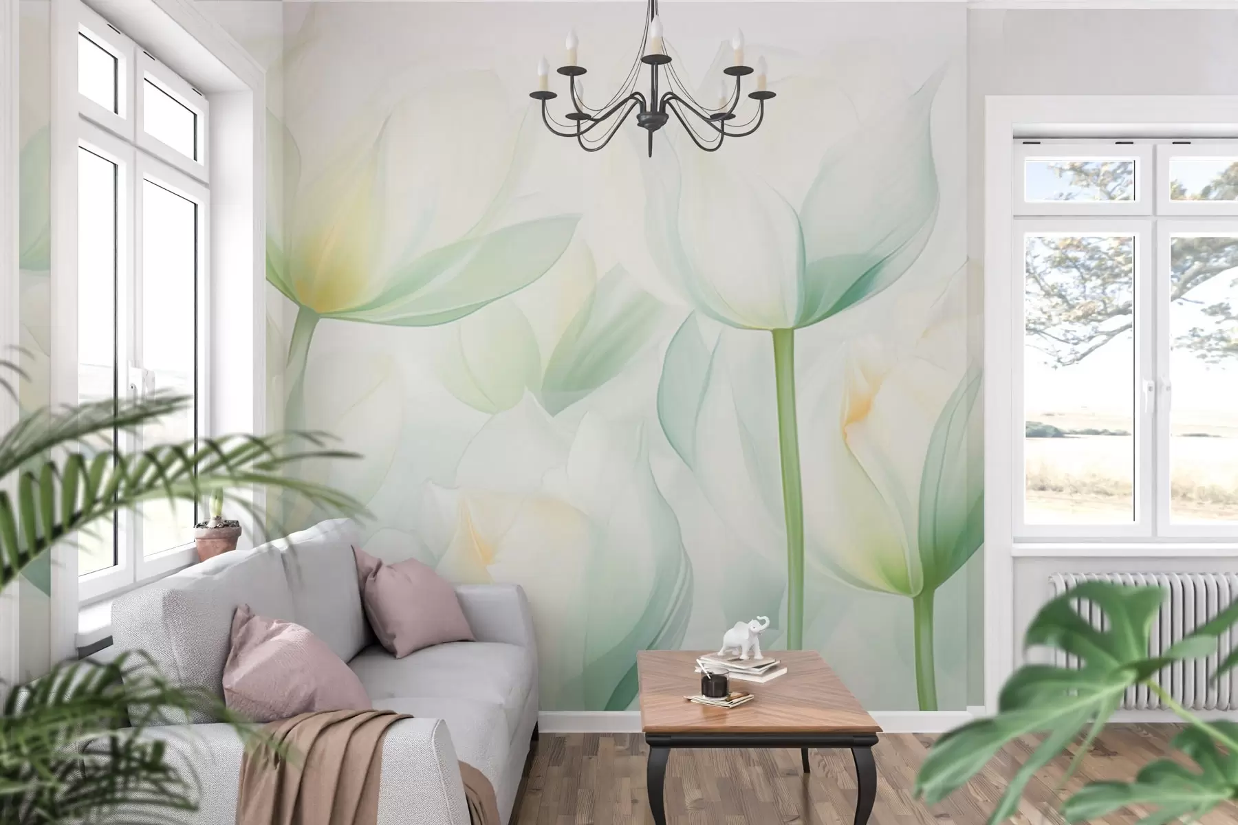 zidne murale Nježni zeleni tulipani w03442