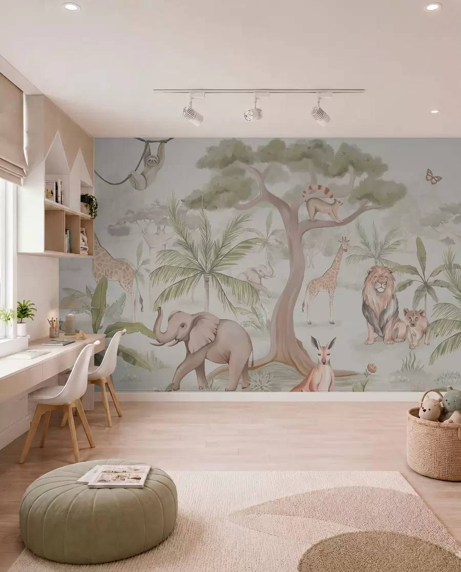 zidne murale Panorama džungle sa životinjama w03444