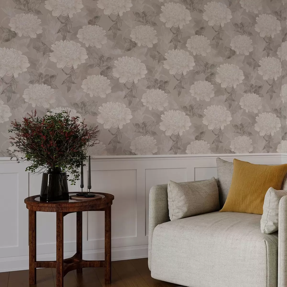 Pozadina Svijetli božuri i lišće u grunge stilu a00005