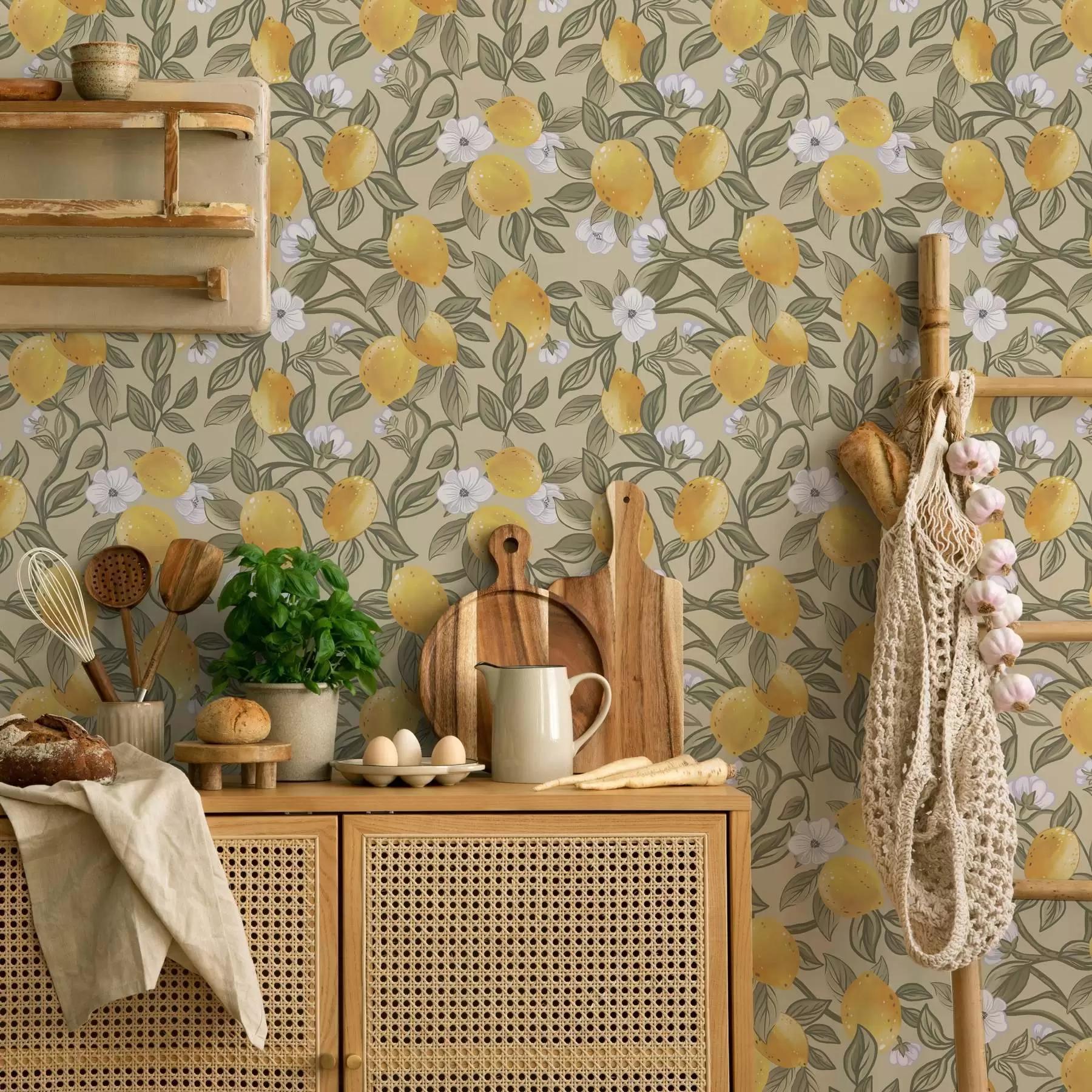 zidne murale Cvijeće i žuti limun a00023