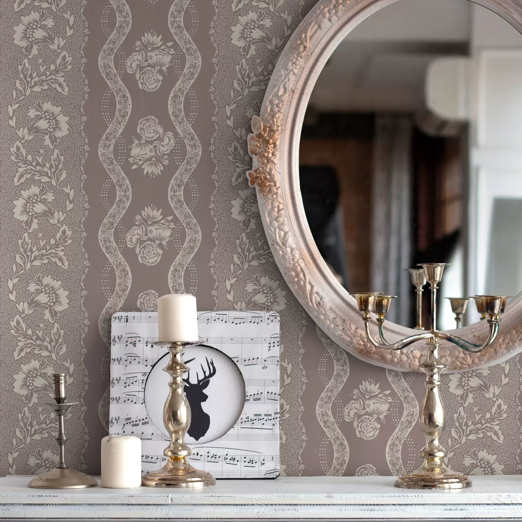 zidne murale Nježni geometrijski ornament s cvijećem i zakrivljenim linijama a00033