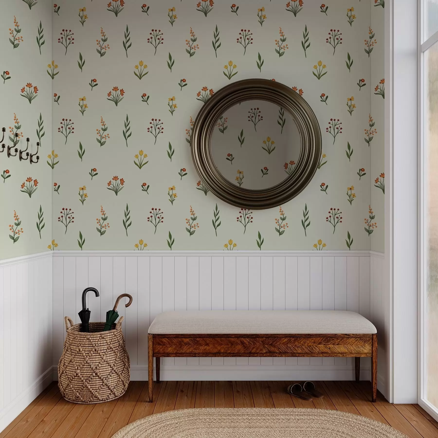 zidne murale Minimalistički cvjetovi na svijetlozelenoj pozadini a00037