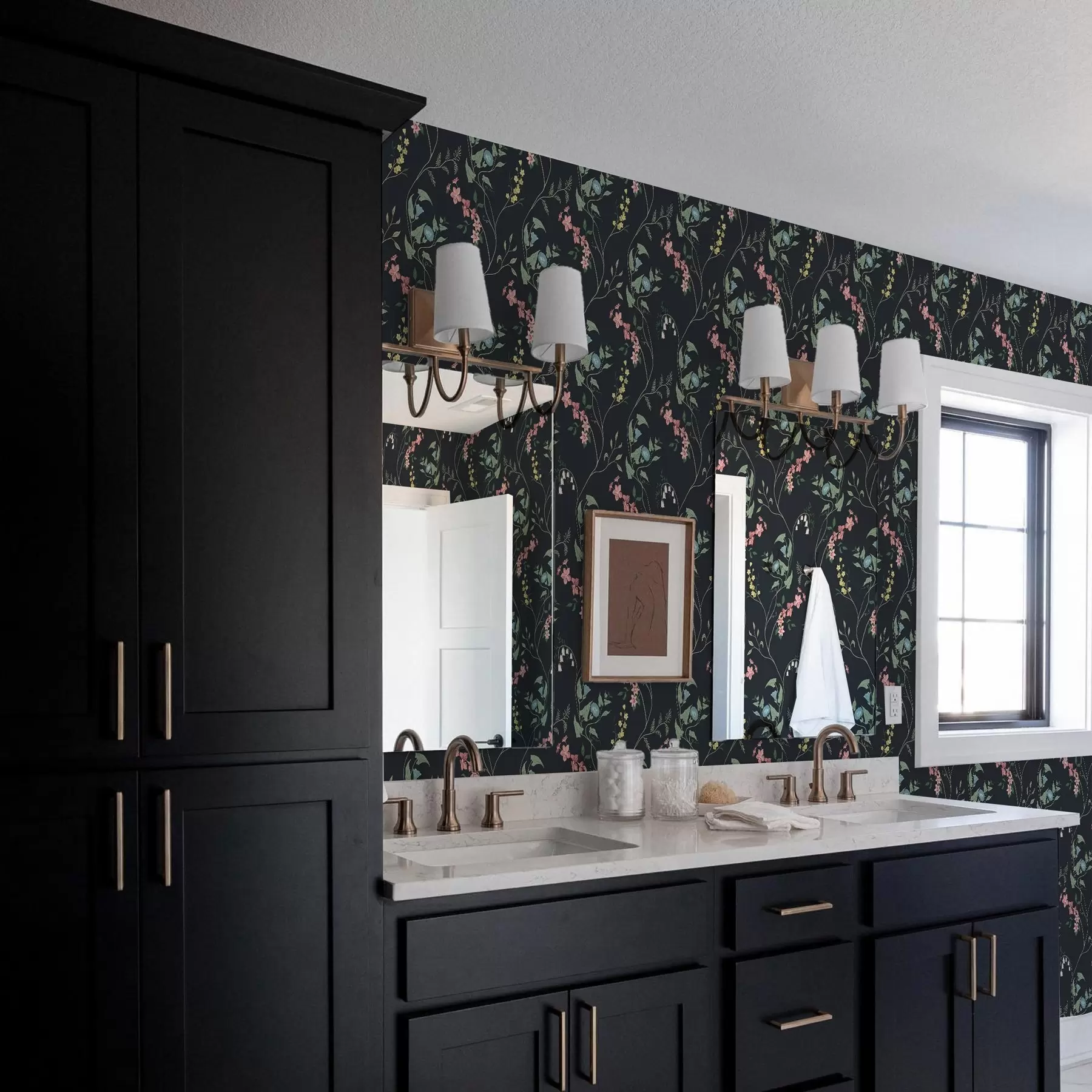 zidne murale Cvjetovi, listovi i stabljike na tamnoj pozadini a00047