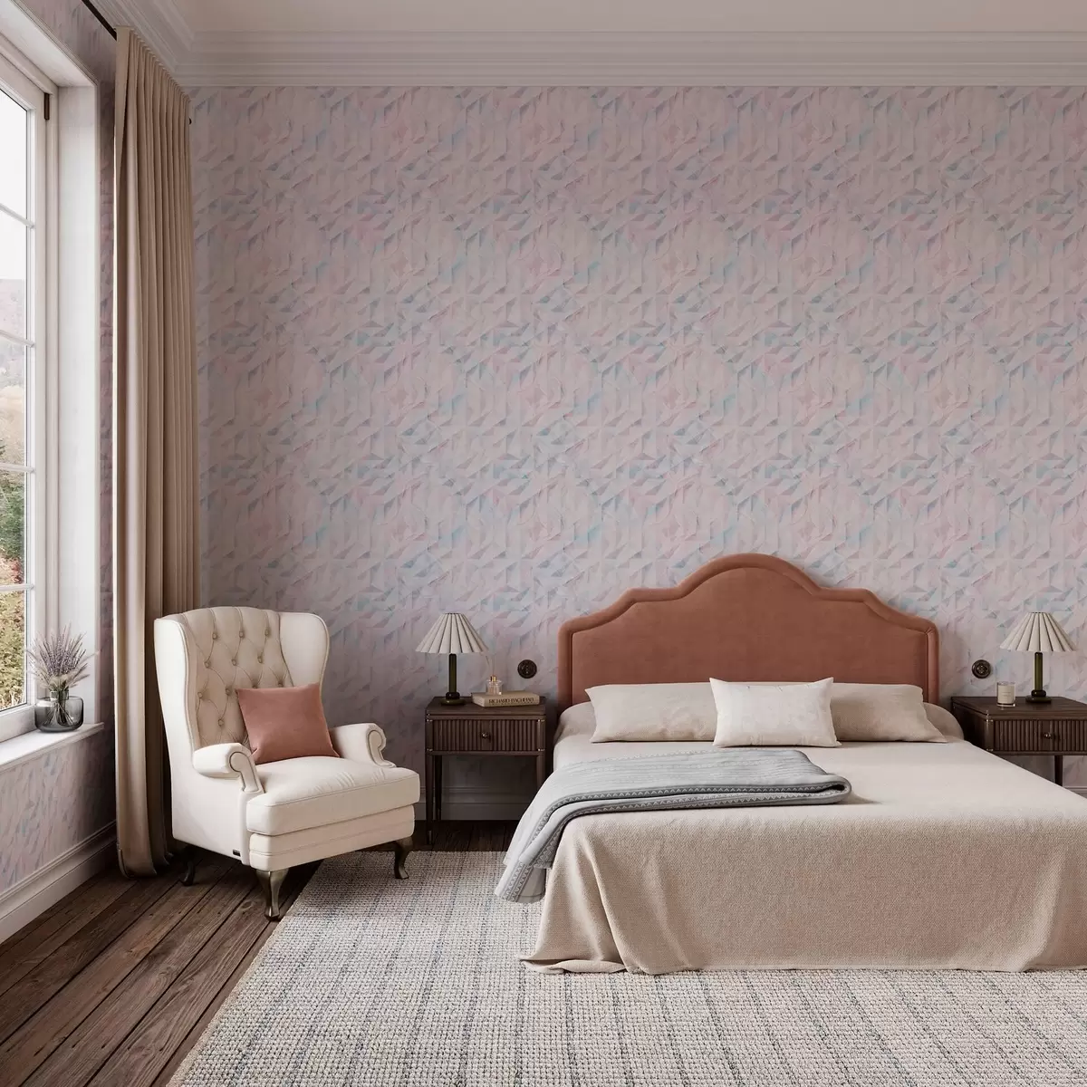 Pozadina Apstraktni ružičasti i plavi geometrijski uzorci a00050