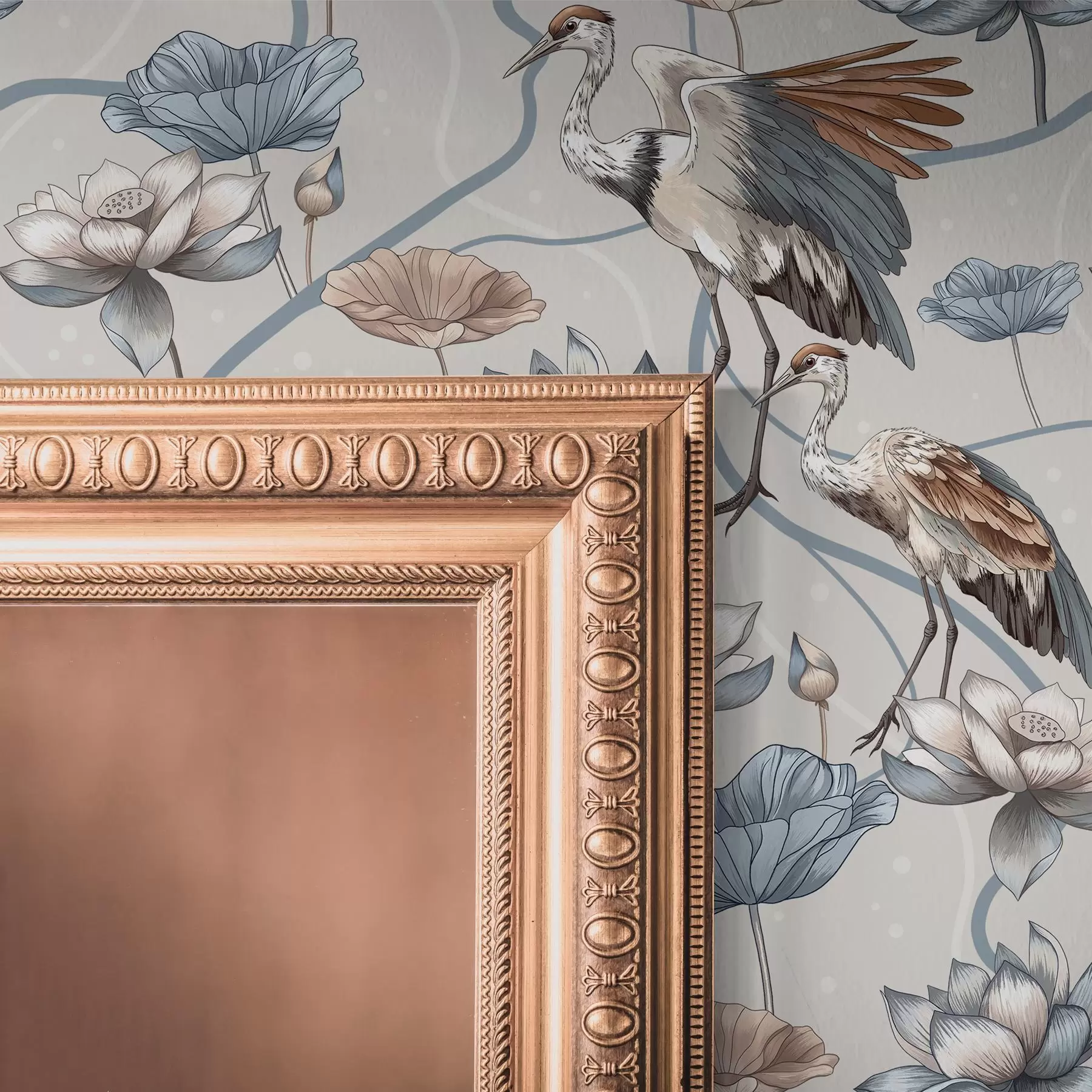 zidne murale Kompozicija sa ždralovima i lotosima u pastelnim bojama a00064