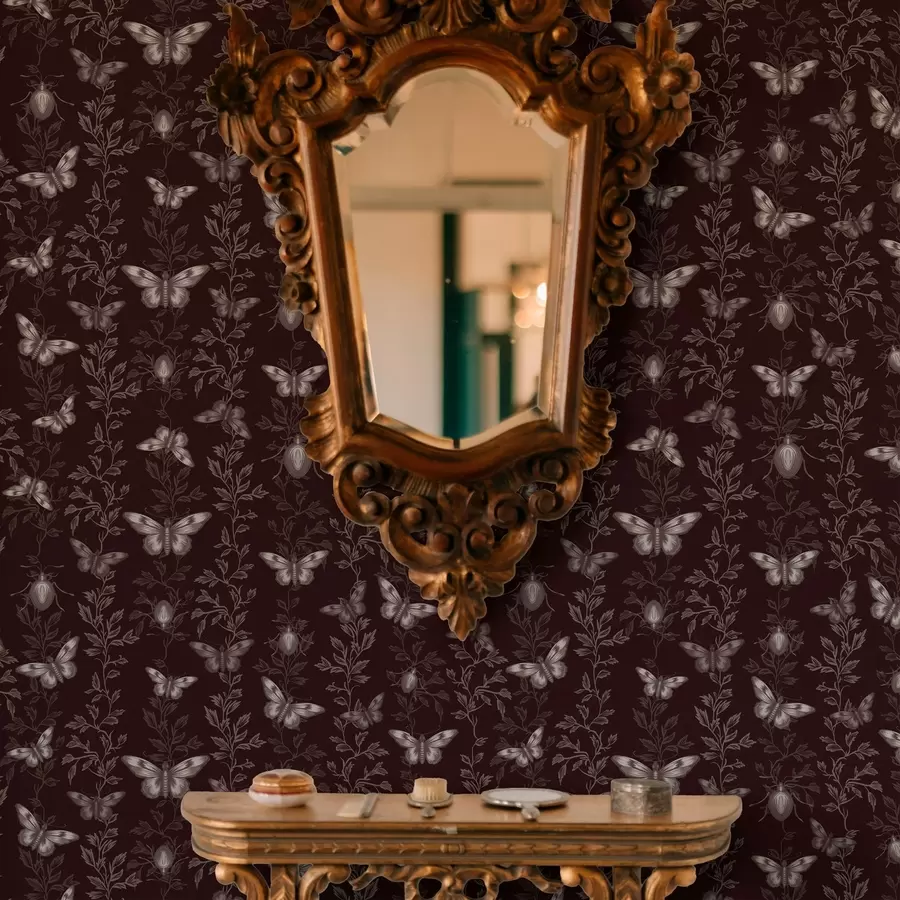 zidne murale Kompozicija s leptirima, lišćem i kukcima na tamnoj pozadini a00073v1