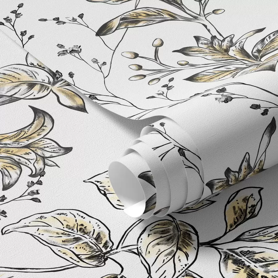 zidne murale Grane sa žutim lišćem na bijeloj pozadini a00098