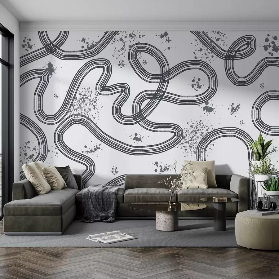 zidne murale Linijski crtež, mrlje boje, minimalizam, siva boja w03408v2