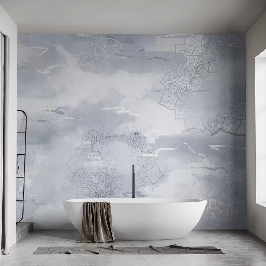 zidne murale Mandale na pastelnoj pozadini, živi potezi kista, plave boje w03409v1