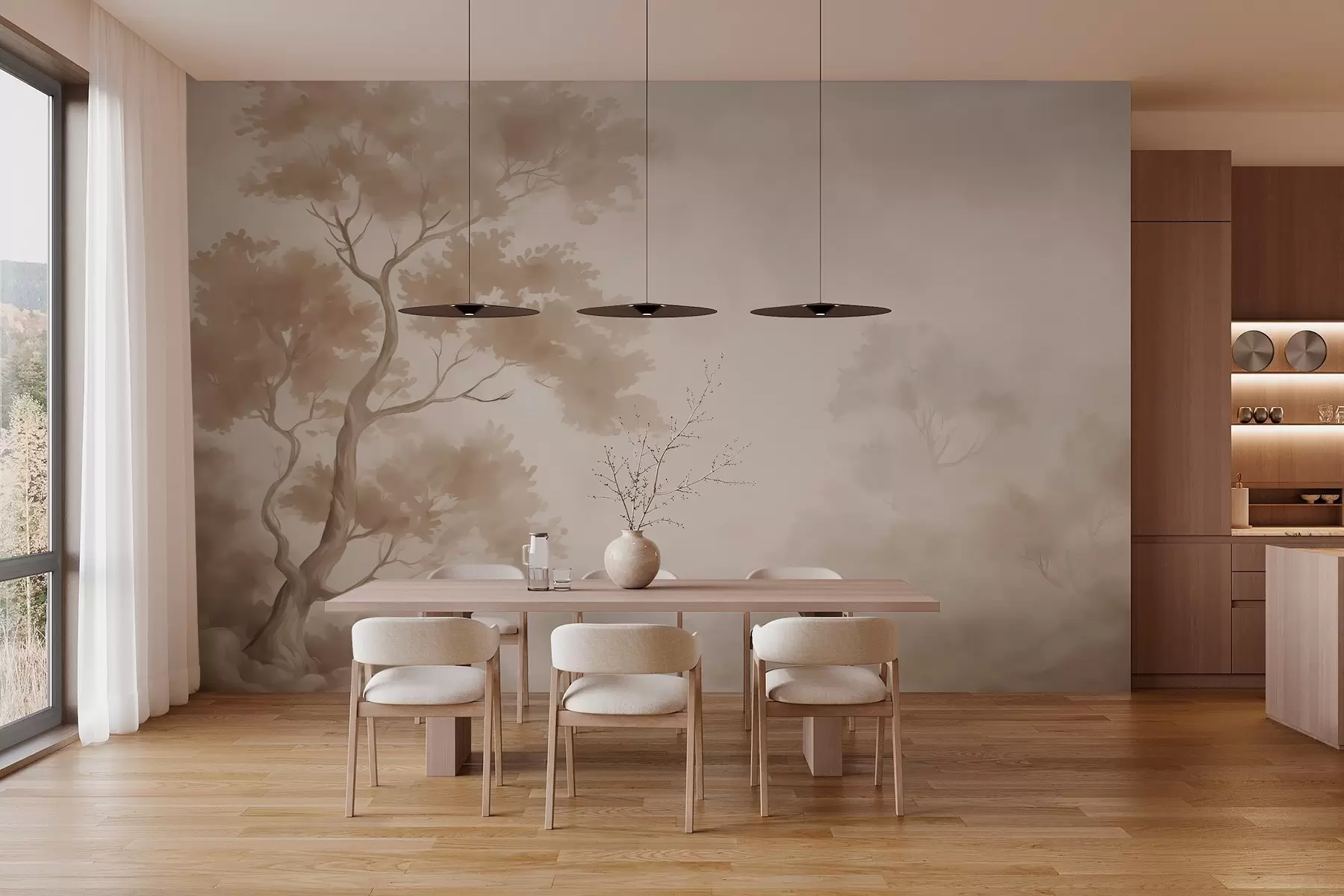 zidne murale Imitacija stabla zamućenog akvarela w03471