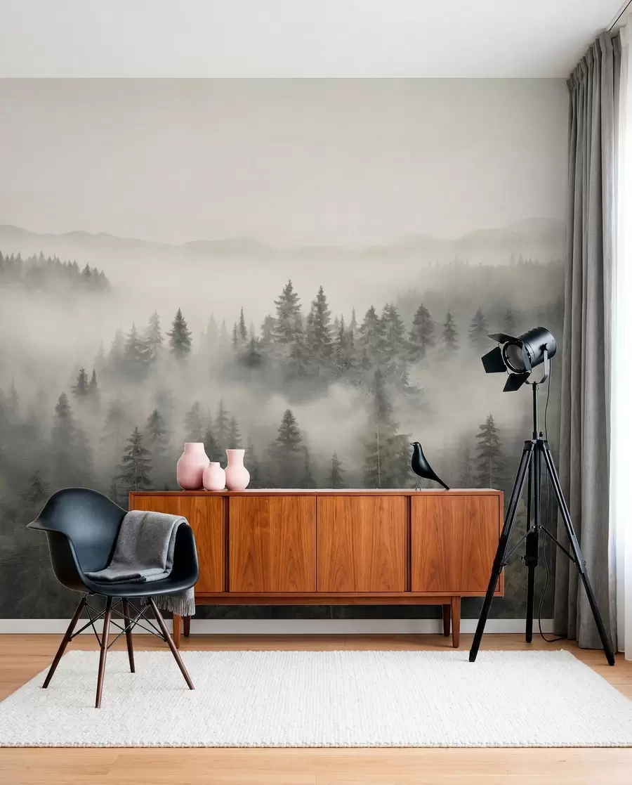 zidne murale Maglovita crnogorična šuma w03524